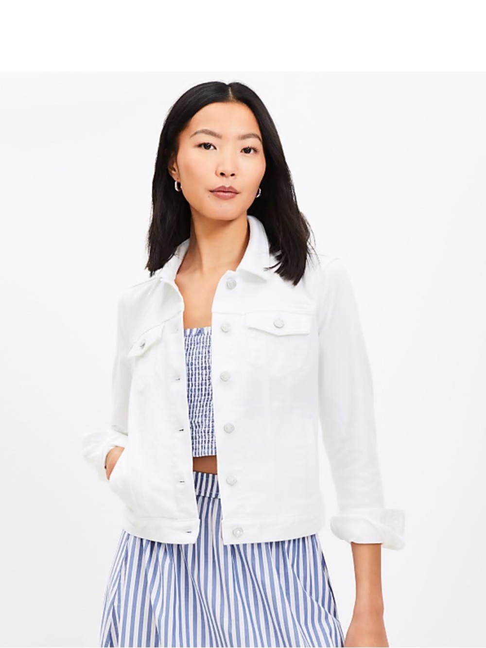 LOFT White Denim Jacket with Button Front Small petite